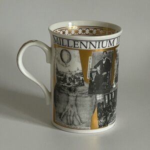 Crown Trent fine bone china Millennium 1000-2000 mug with gold accents England